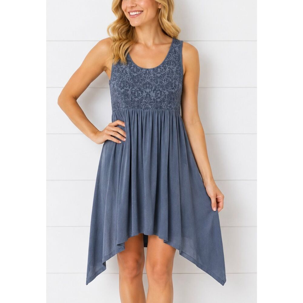 Sundance blue babydoll embroidered bust scoop neck dress M